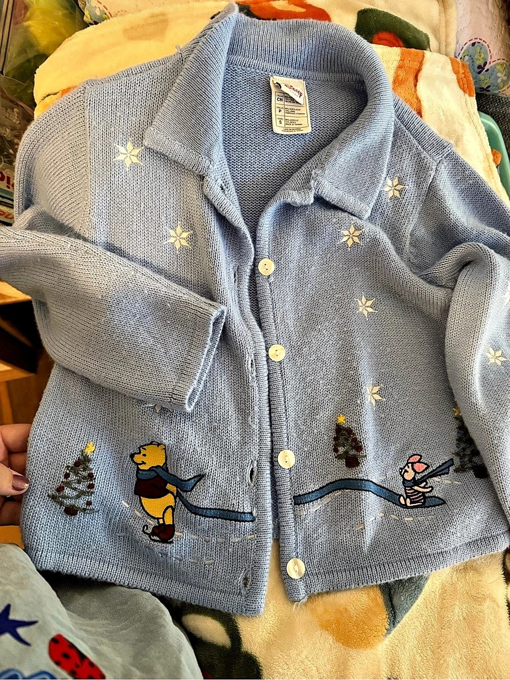 Disney Girls Embroidered Cardigan in Blue Size 6X